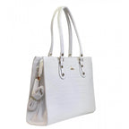 Women's Polyurethane Croco Shoulder Tote Bag (White)