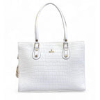 Women's Polyurethane Croco Shoulder Tote Bag (White)
