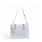 Women's Polyurethane Croco Shoulder Tote Bag (White)