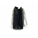 Women's Polyurethane Solid Structured Shoulder Tote Handbag (Black-Cream)
