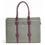 Women's Polyurethane Solid Structured Shoulder Tote Handbag (Sage Green-Burgundy)