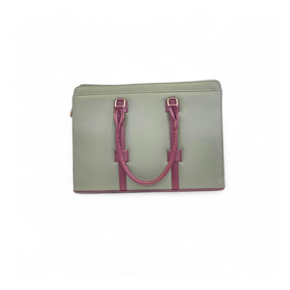Women's Polyurethane Solid Structured Shoulder Tote Handbag (Sage Green-Burgundy)