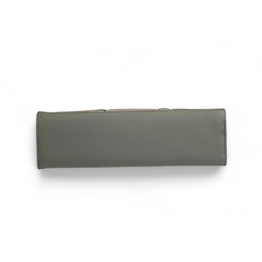 Women's Polyurethane Solid Structured Shoulder Tote Handbag (Sage Green-Burgundy)