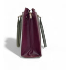 Women's Polyurethane Solid Structured Shoulder Tote Handbag (Burgundy-Gray)
