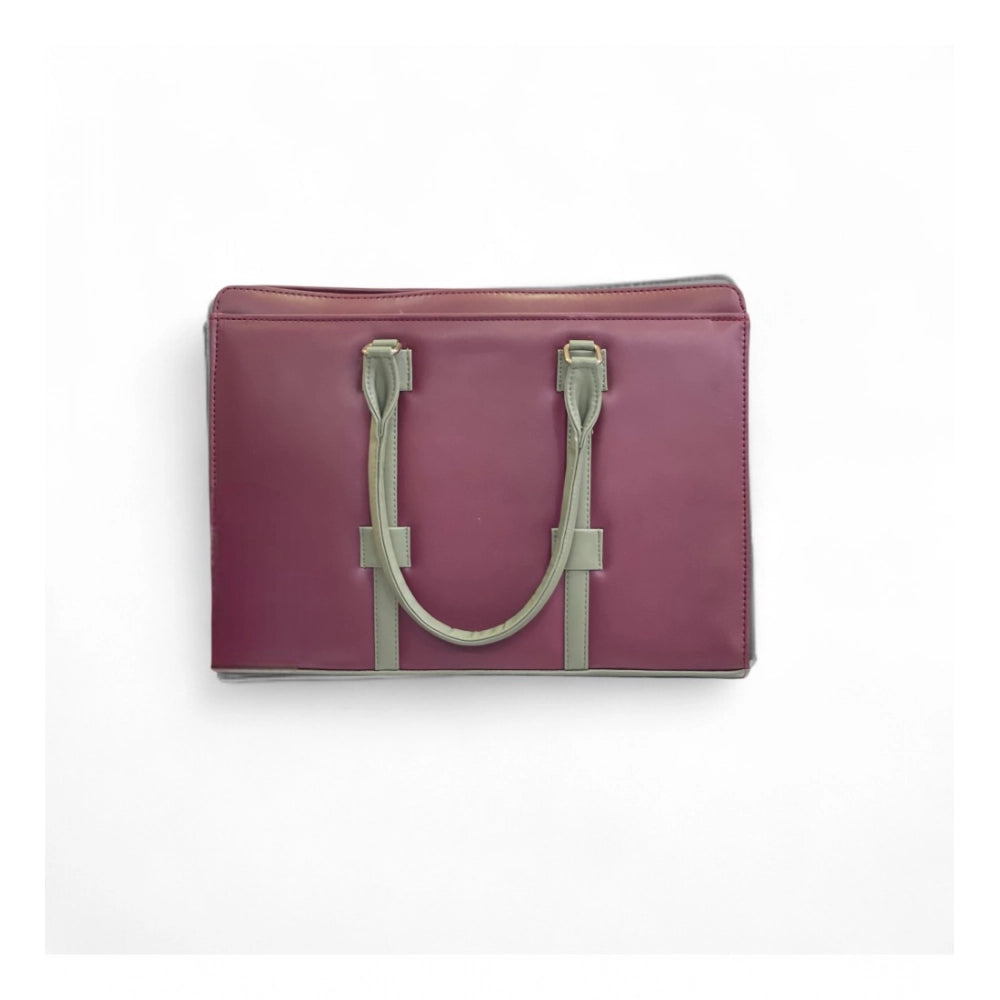 Women's Polyurethane Solid Structured Shoulder Tote Handbag (Burgundy-Gray)