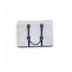 Women's Polyurethane Solid Structured Shoulder Tote Handbag (Cream-Navy Blue)