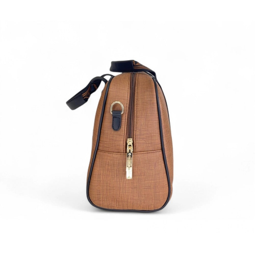 Women's Polyurethane Textured Duffle Bag with Adjustable &amp; Removable Strap (Brown)