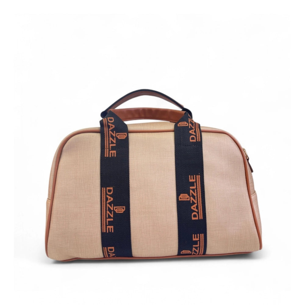 Women's Polyurethane Textured Duffle Bag with Adjustable &amp; Removable Strap (Beige-Brown)