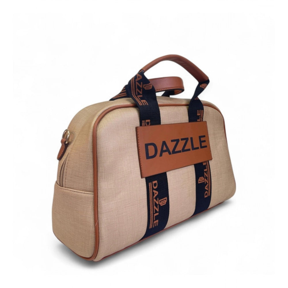 Women's Polyurethane Textured Duffle Bag with Adjustable &amp; Removable Strap (Beige-Brown)