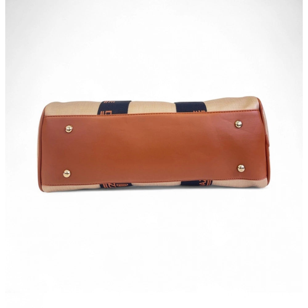 Women's Polyurethane Textured Duffle Bag with Adjustable &amp; Removable Strap (Beige-Brown)