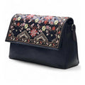 Women's Polyurethane Floral Embroidered Crossbody Sling Bag with Adjustable &amp; Removable Strap (Black)