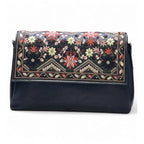 Women's Polyurethane Floral Embroidered Crossbody Sling Bag with Adjustable &amp; Removable Strap (Black)