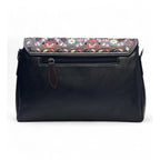 Women's Polyurethane Floral Embroidered Crossbody Sling Bag with Adjustable &amp; Removable Strap (Black)