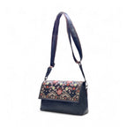 Women's Polyurethane Floral Embroidered Crossbody Sling Bag with Adjustable &amp; Removable Strap (Black)