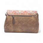 Women's Polyurethane Floral Embroidered Crossbody Sling Bag with Adjustable &amp; Removable Strap (Brown)