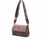 Women's Polyurethane Floral Embroidered Crossbody Sling Bag with Adjustable &amp; Removable Strap (Brown)