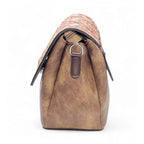 Women's Polyurethane Floral Embroidered Crossbody Sling Bag with Adjustable &amp; Removable Strap (Brown)