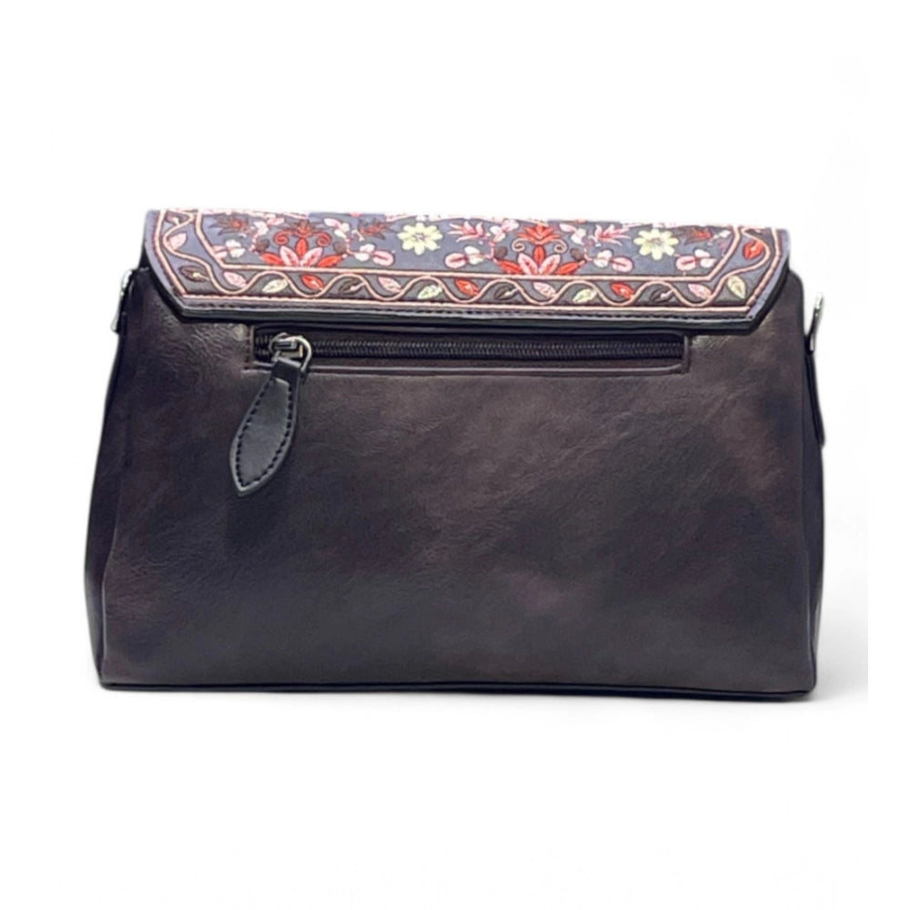 Women's Polyurethane Floral Embroidered Crossbody Sling Bag with Adjustable &amp; Removable Strap (Coffee)
