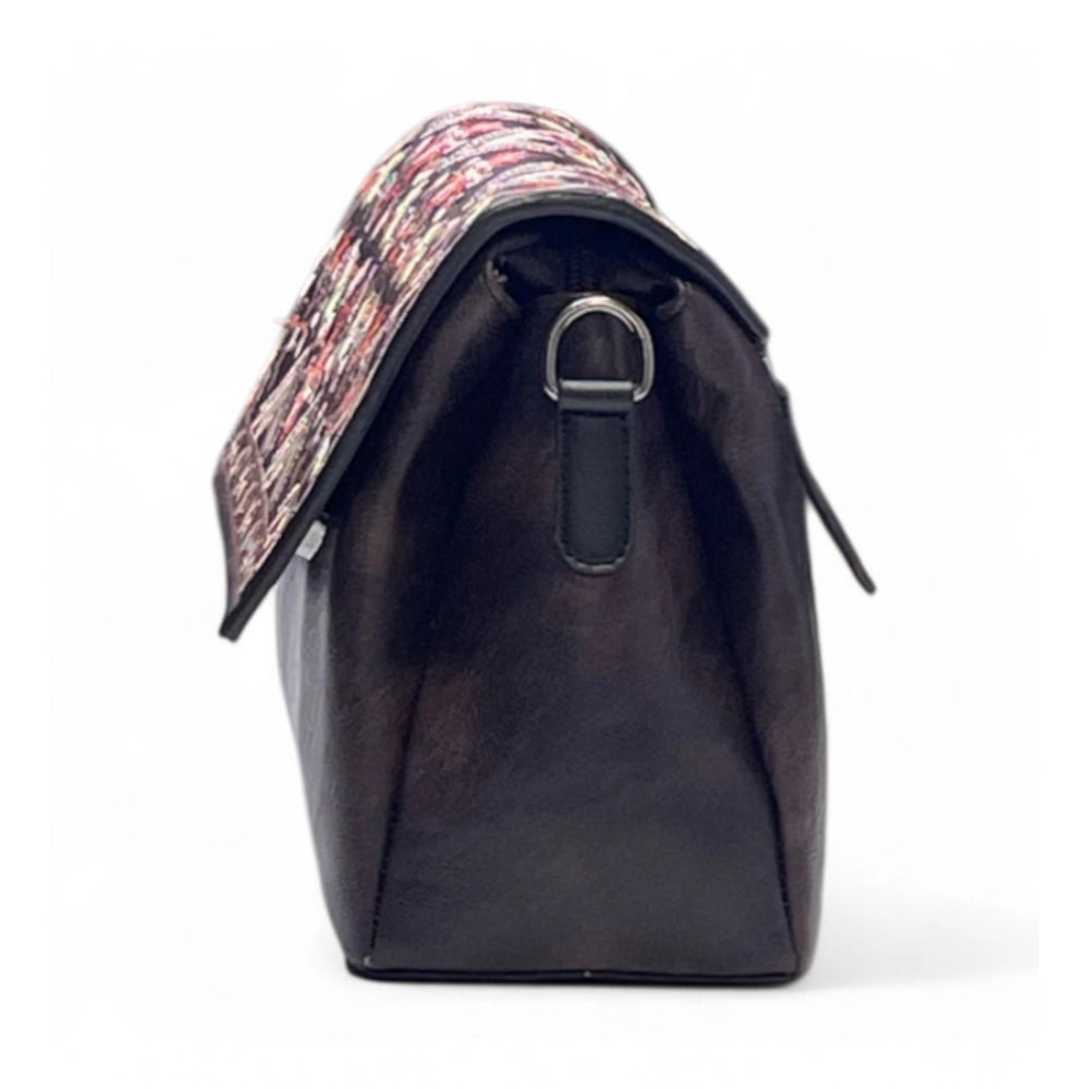 Women's Polyurethane Floral Embroidered Crossbody Sling Bag with Adjustable &amp; Removable Strap (Coffee)