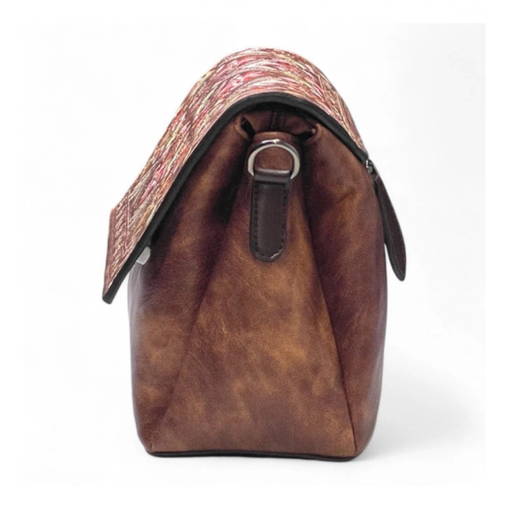 Women's Polyurethane Floral Embroidered Crossbody Sling Bag with Adjustable &amp; Removable Strap (Dark Brown)