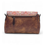 Women's Polyurethane Floral Embroidered Crossbody Sling Bag with Adjustable &amp; Removable Strap (Dark Brown)