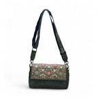 Women's Polyurethane Floral Embroidered Crossbody Sling Bag with Adjustable &amp; Removable Strap (Green)