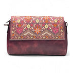 Women's Polyurethane Floral Embroidered Crossbody Sling Bag with Adjustable &amp; Removable Strap (Red)