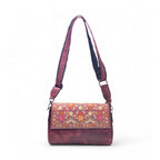 Women's Polyurethane Floral Embroidered Crossbody Sling Bag with Adjustable &amp; Removable Strap (Red)