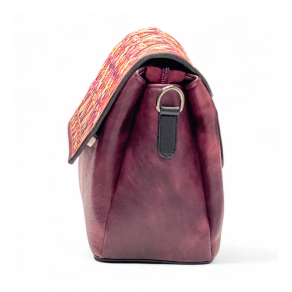 Women's Polyurethane Floral Embroidered Crossbody Sling Bag with Adjustable &amp; Removable Strap (Red)