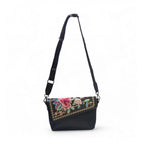 Women's Polyurethane Floral Embroidered Crossbody Sling Bag with Adjustable &amp; Removable Strap (Black)