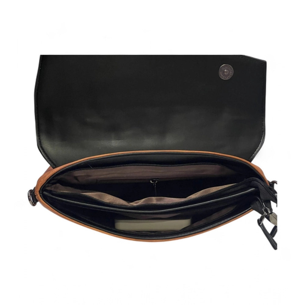 Women's Polyurethane Floral Embroidered Crossbody Sling Bag with Adjustable &amp; Removable Strap (Black)