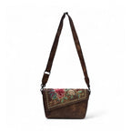 Women's Polyurethane Floral Embroidered Crossbody Sling Bag with Adjustable &amp; Removable Strap (Brown)