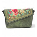 Women's Polyurethane Floral Embroidered Crossbody Sling Bag with Adjustable &amp; Removable Strap (Green)