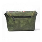 Women's Polyurethane Floral Embroidered Crossbody Sling Bag with Adjustable &amp; Removable Strap (Green)