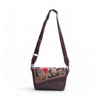 Women's Polyurethane Floral Embroidered Crossbody Sling Bag with Adjustable &amp; Removable Strap (Red)