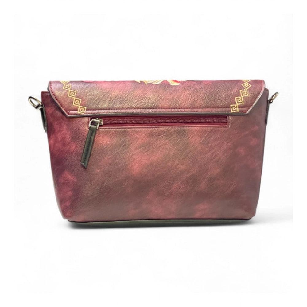 Women's Polyurethane Floral Embroidered Crossbody Sling Bag with Adjustable &amp; Removable Strap (Red)