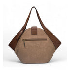 Women's Polyurethane Floral Printed Hexagonal Satchel Handbag with Adjustable Strap (Brown)