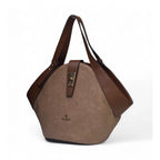Women's Polyurethane Floral Printed Hexagonal Satchel Handbag with Adjustable Strap (Brown)