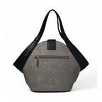 Women's Polyurethane Floral Printed Hexagonal Satchel Handbag with Adjustable Strap (Grey)