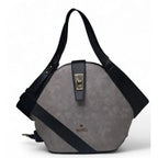 Women's Polyurethane Floral Printed Hexagonal Satchel Handbag with Adjustable Strap (Grey)