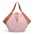 Women's Polyurethane Floral Printed Hexagonal Satchel Handbag with Adjustable Strap (Pink)