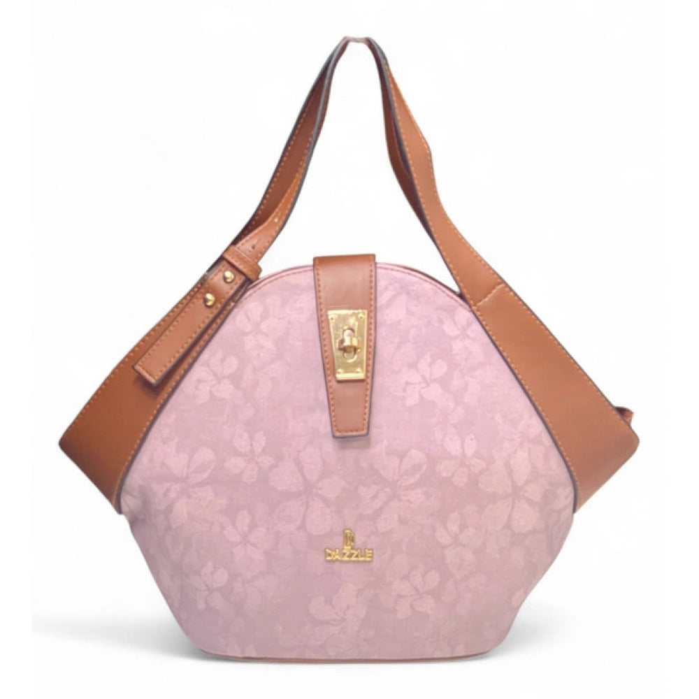 Women's Polyurethane Floral Printed Hexagonal Satchel Handbag with Adjustable Strap (Pink)