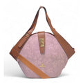 Women's Polyurethane Floral Printed Hexagonal Satchel Handbag with Adjustable Strap (Pink)
