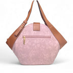 Women's Polyurethane Floral Printed Hexagonal Satchel Handbag with Adjustable Strap (Pink)