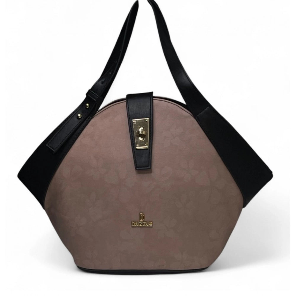 Women's Polyurethane Floral Printed Hexagonal Satchel Handbag with Adjustable Strap (Purple)