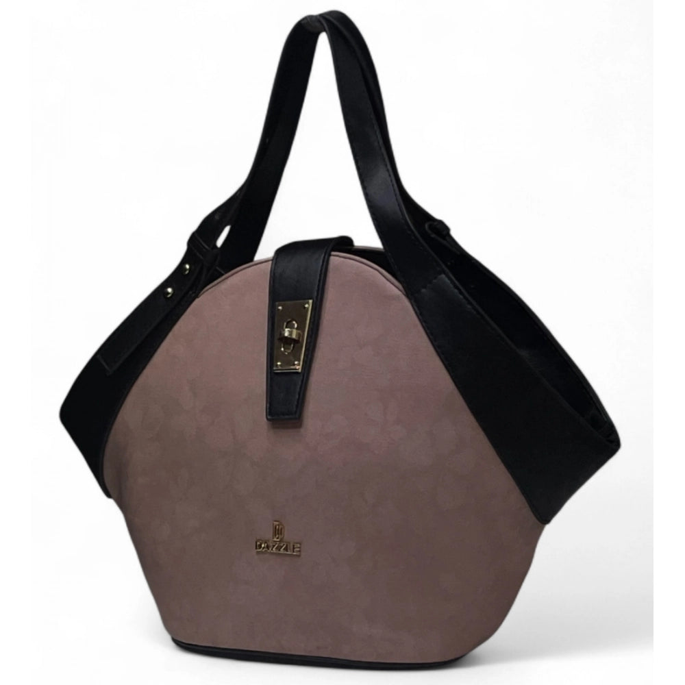 Women's Polyurethane Floral Printed Hexagonal Satchel Handbag with Adjustable Strap (Purple)