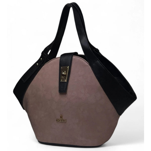 Women's Polyurethane Floral Printed Hexagonal Satchel Handbag with Adjustable Strap (Purple)