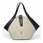 Women's Polyurethane Floral Printed Hexagonal Satchel Handbag with Adjustable Strap (White)
