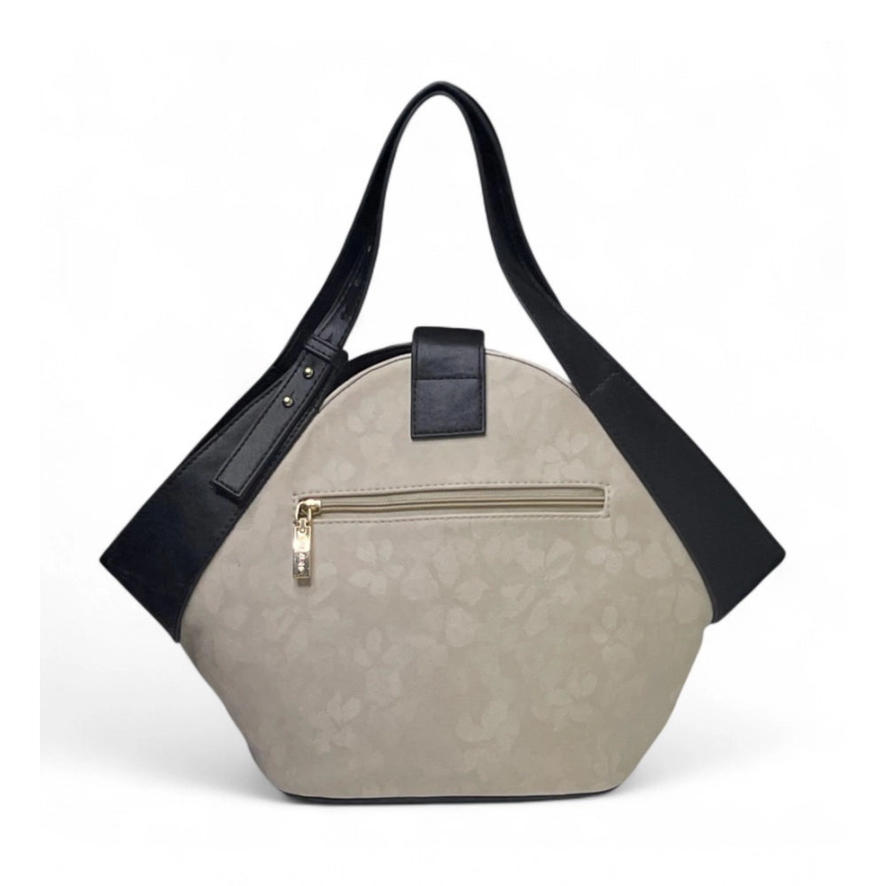 Women's Polyurethane Floral Printed Hexagonal Satchel Handbag with Adjustable Strap (White)