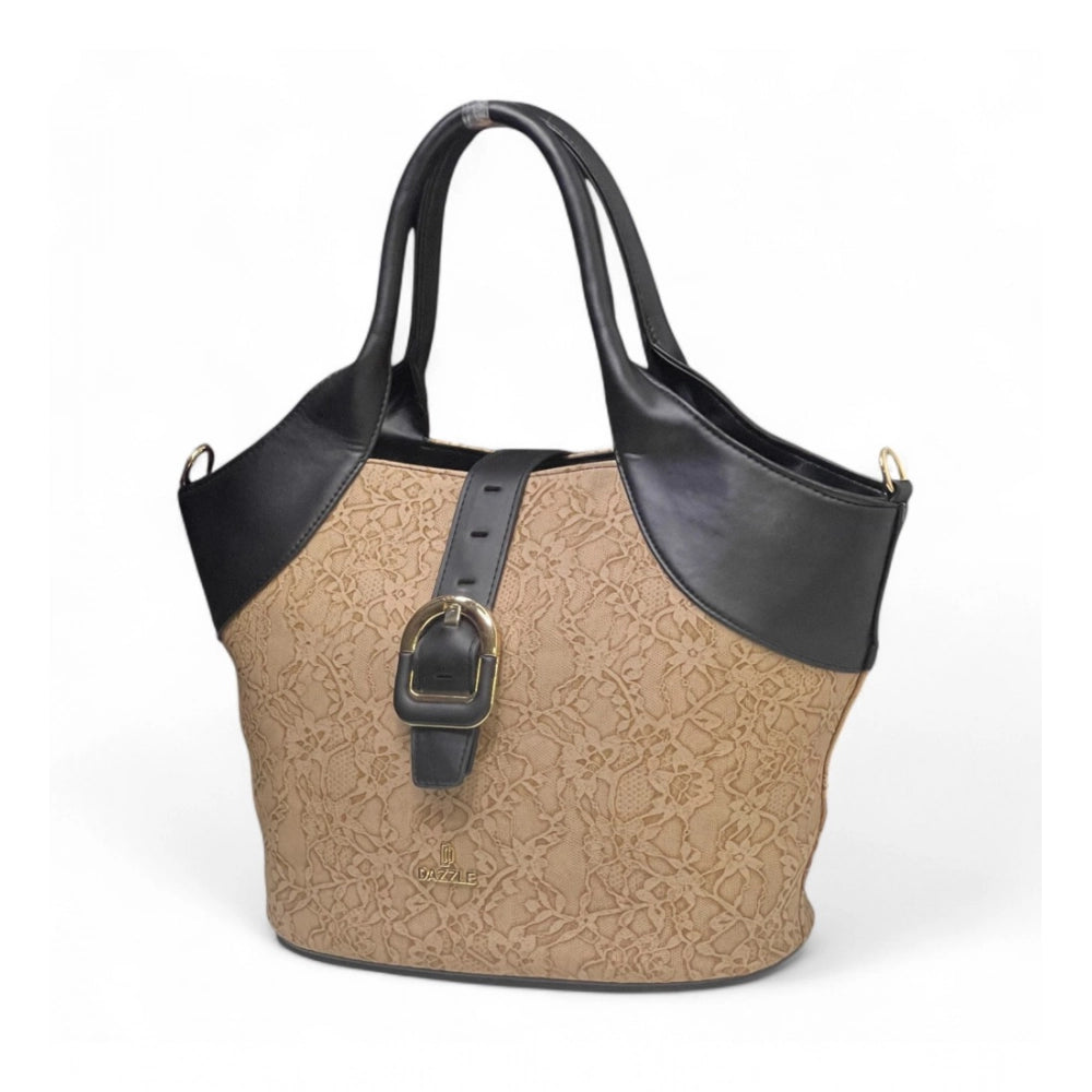Women's Polyurethane Textured Two-Tone Tote Handbag with Adjustable &amp; Removable Strap (Beige)